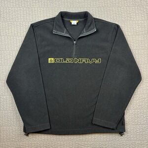 Y2K Old Navy 1/4 Zip Men Large Black Fleece Pullover Sweater Sweatshirt Pockets